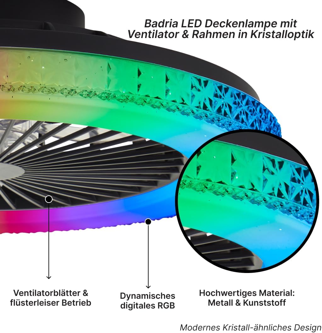 Brilliant Ventola nera Badria con funzione RGB - G60040/06 - immagine 3