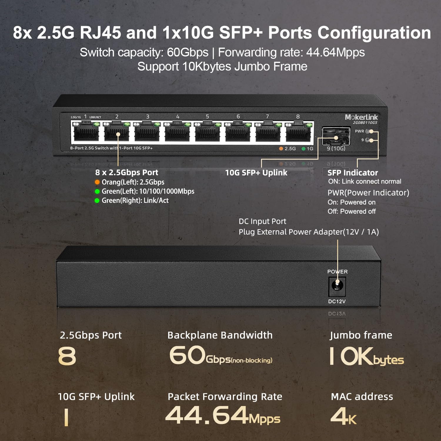 Mokerlink Switch Ethernet 8 Porte 2.5G con 10G SFP - immagine 4