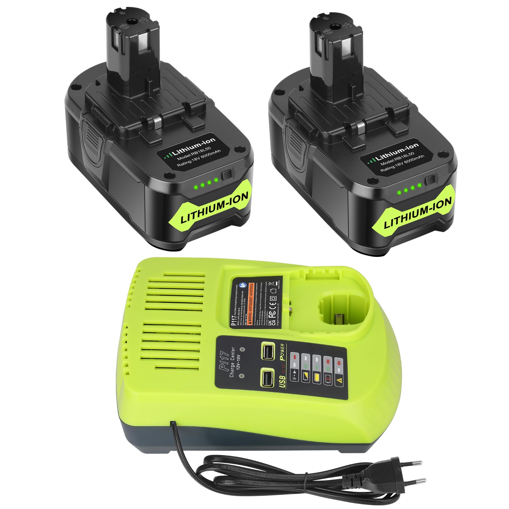 Reacell 2X 18V 5.5Ah P108 Batteria Ricambio Ryobi