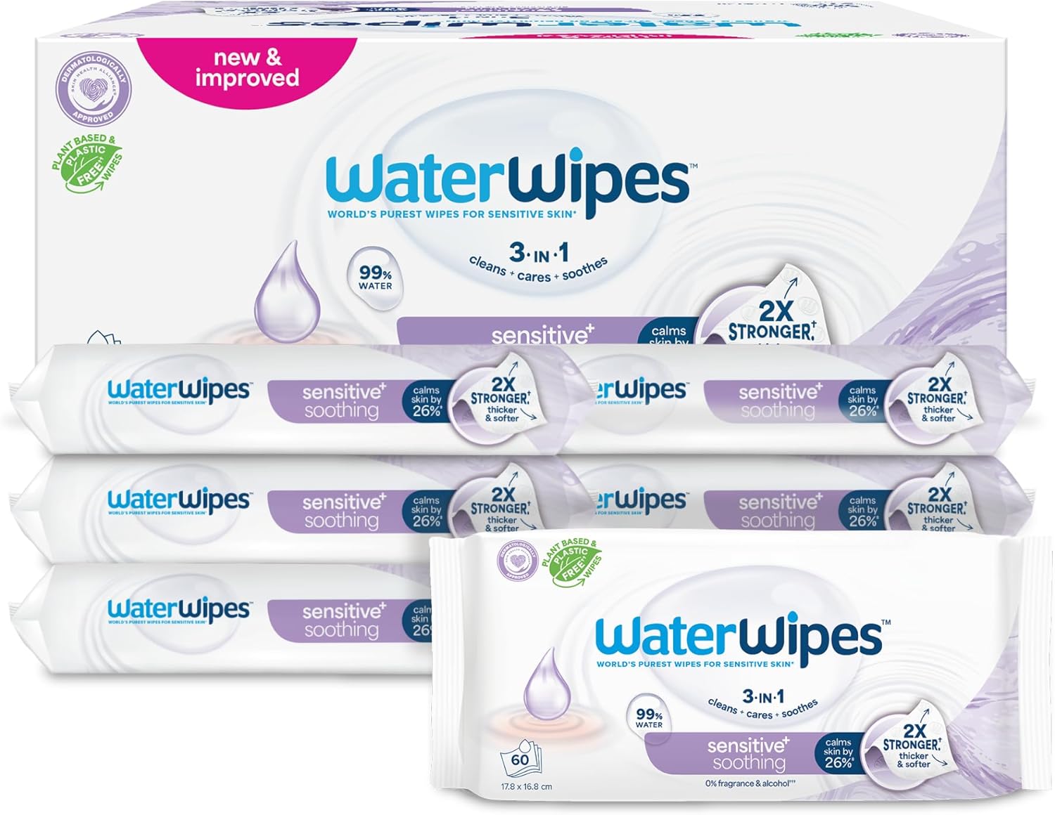 Waterwipes Sensitive+ Soothing Clean Wipes, 360 Pezzi - immagine 1