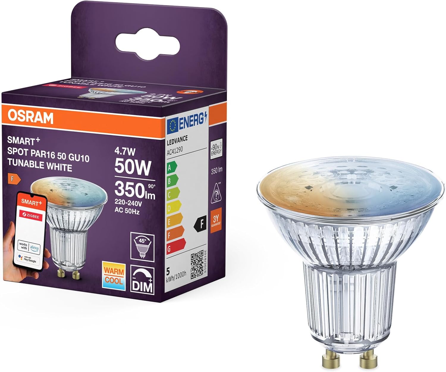 Osram Riflettore LED SMART PAR16 GU10 4,7W (4-Pack)