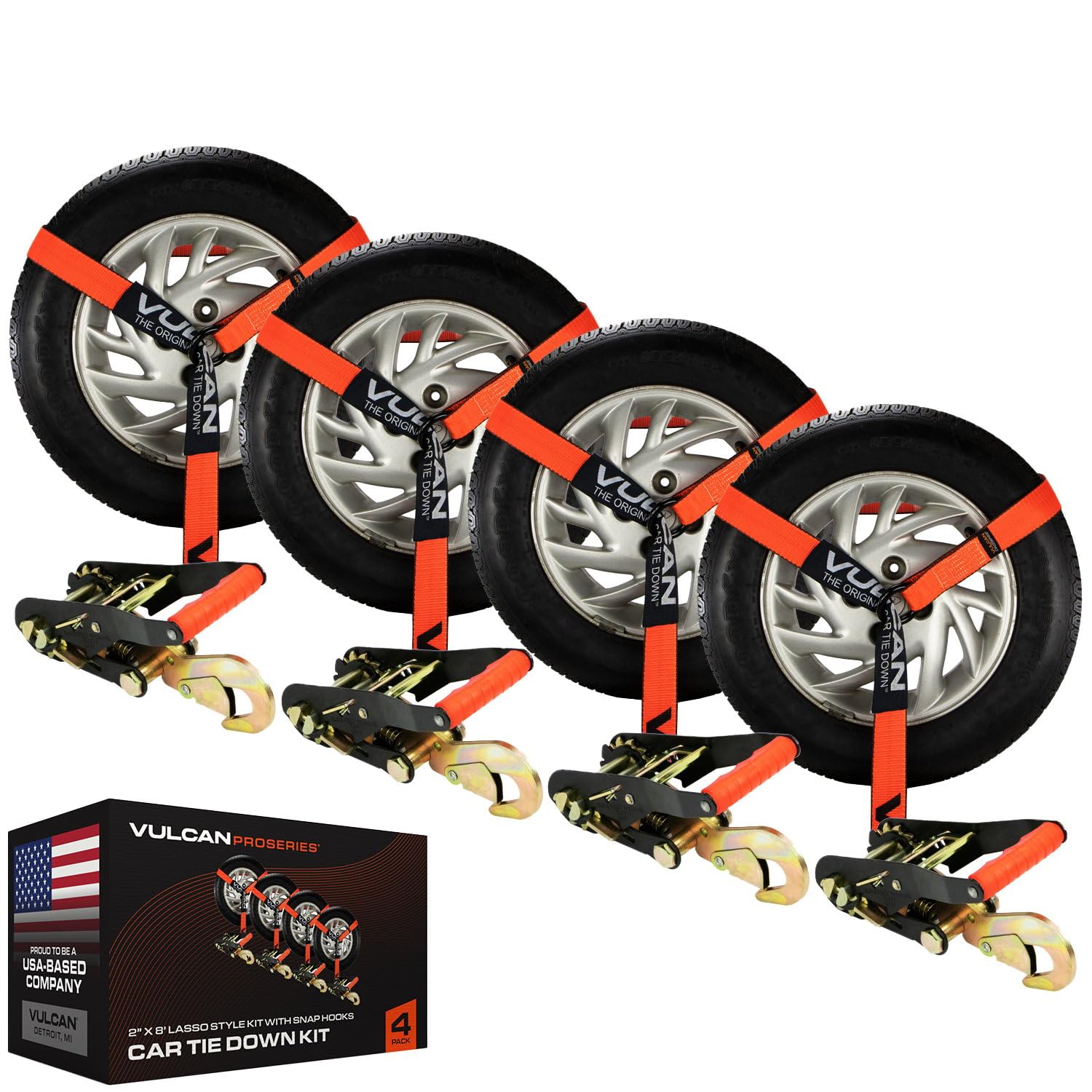 Vulcan Car Tie Down with Snap Hooks - 4 Pack PROSeries