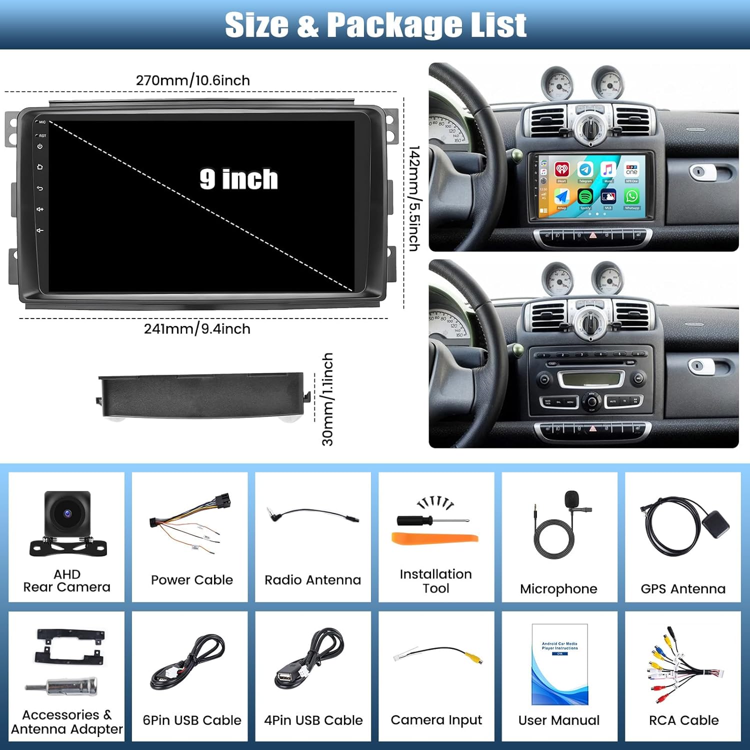 Autoradio Android 13 9'' per Mercedes-Benz Smart Fortwo 451 - immagine 7