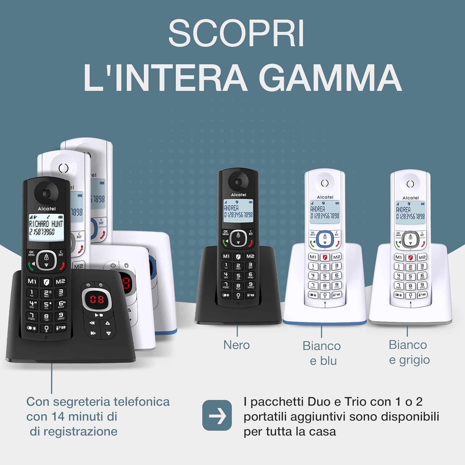 Alcatel F530 Voice - Telefono Cordless DECT con Segreteria, Nero - immagine 5