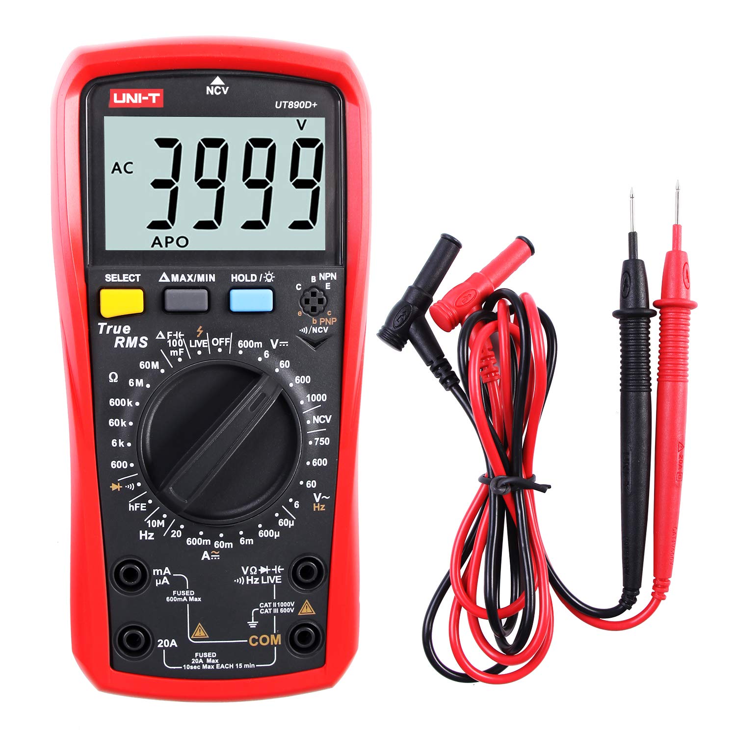 UNI-T UT890D+ Multimetro Digitale True RMS Tensione di Corrente DC/AC (Distinguere tra Cavo Fase e Neutro) - immagine 1