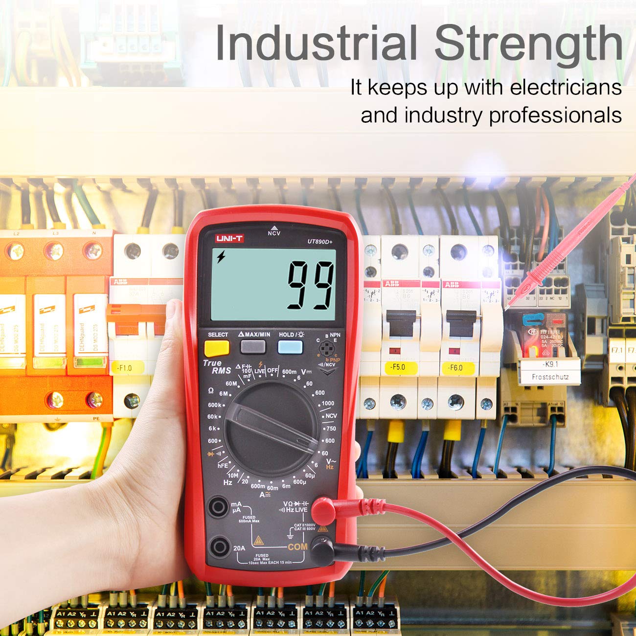 UNI-T UT890D+ Multimetro Digitale True RMS Tensione di Corrente DC/AC (Distinguere tra Cavo Fase e Neutro) - immagine 6