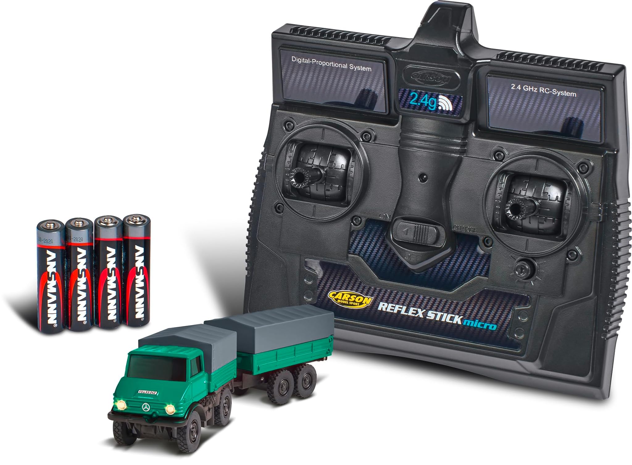 CARSON MB Unimog Forst con Rimorchio 1:87 RTR