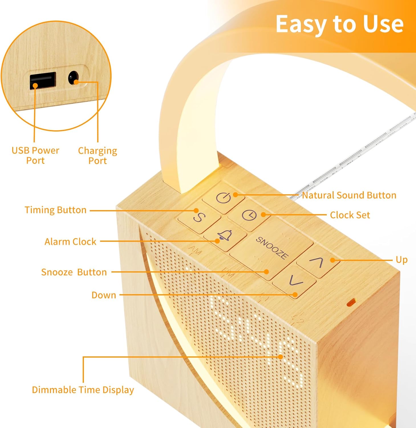 Lampada Comodino LED con Sveglia e USB - immagine 6