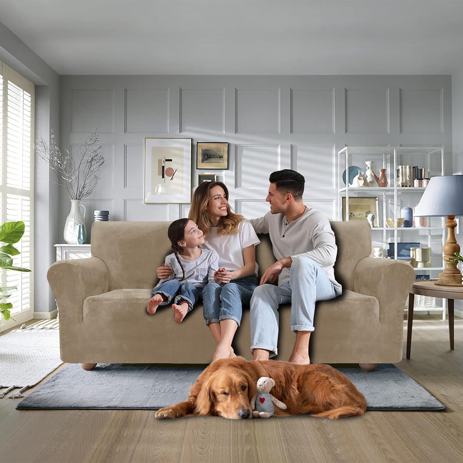 Copridivano Velluto Spesso 3 Posti, Cammello - immagine 2