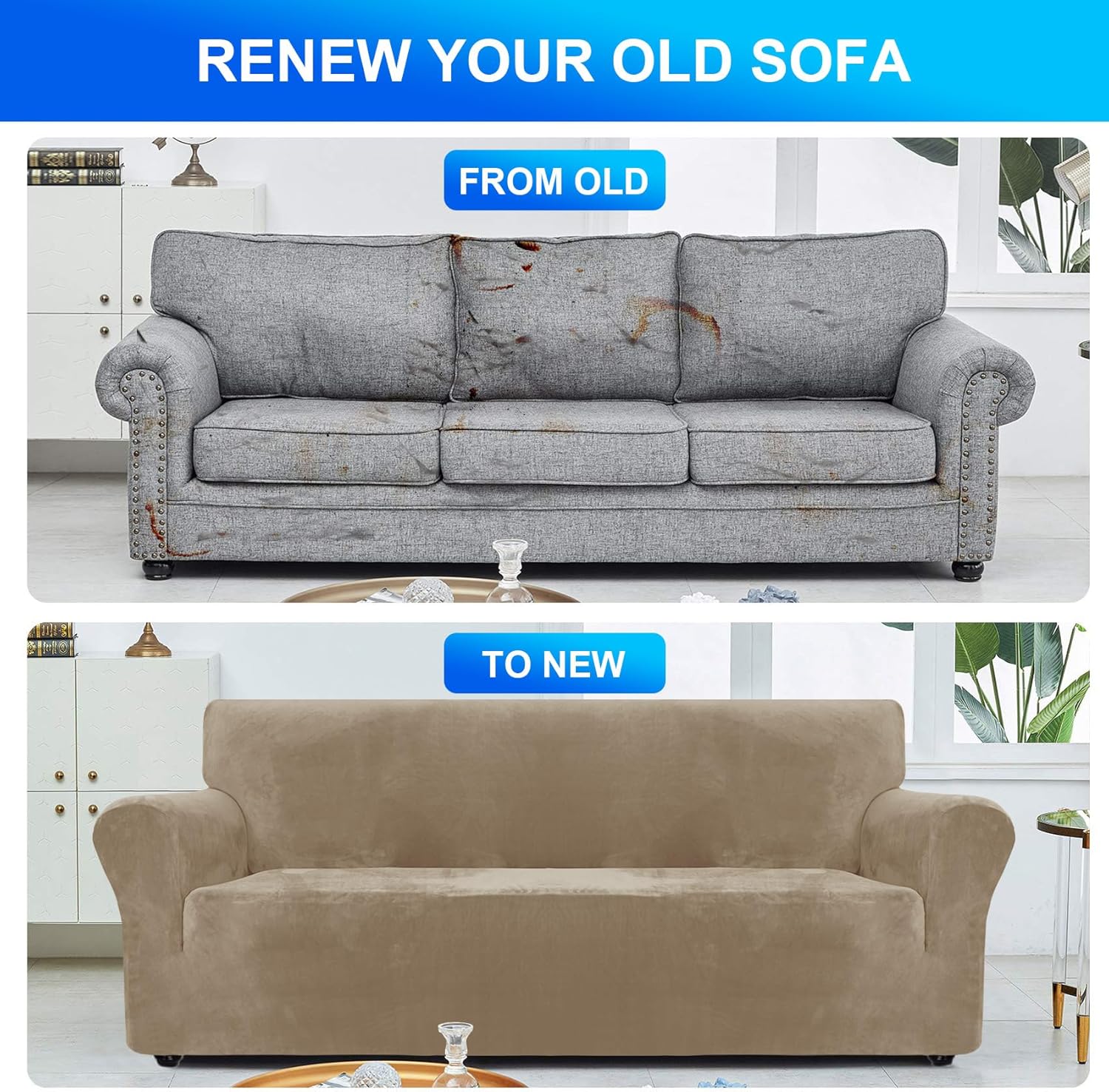 Copridivano Velluto Spesso 3 Posti, Cammello - immagine 5