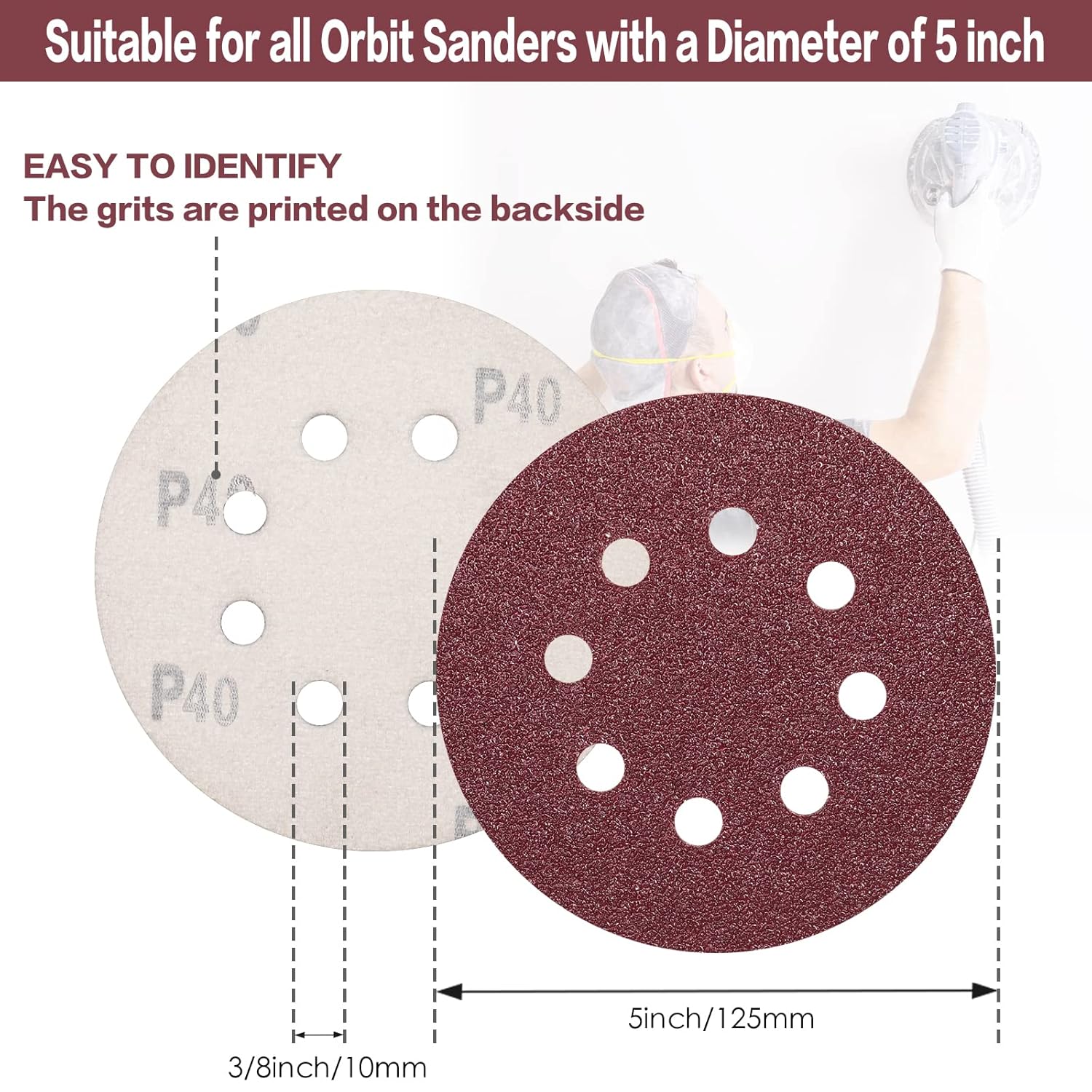 Stebruam 100 Pezzi Dischi Abrasivi 125mm Grana 40 - immagine 2