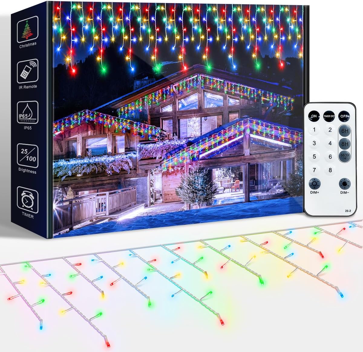 Luci Natale Esterno Cascata LED 10M Multicolore - immagine 1