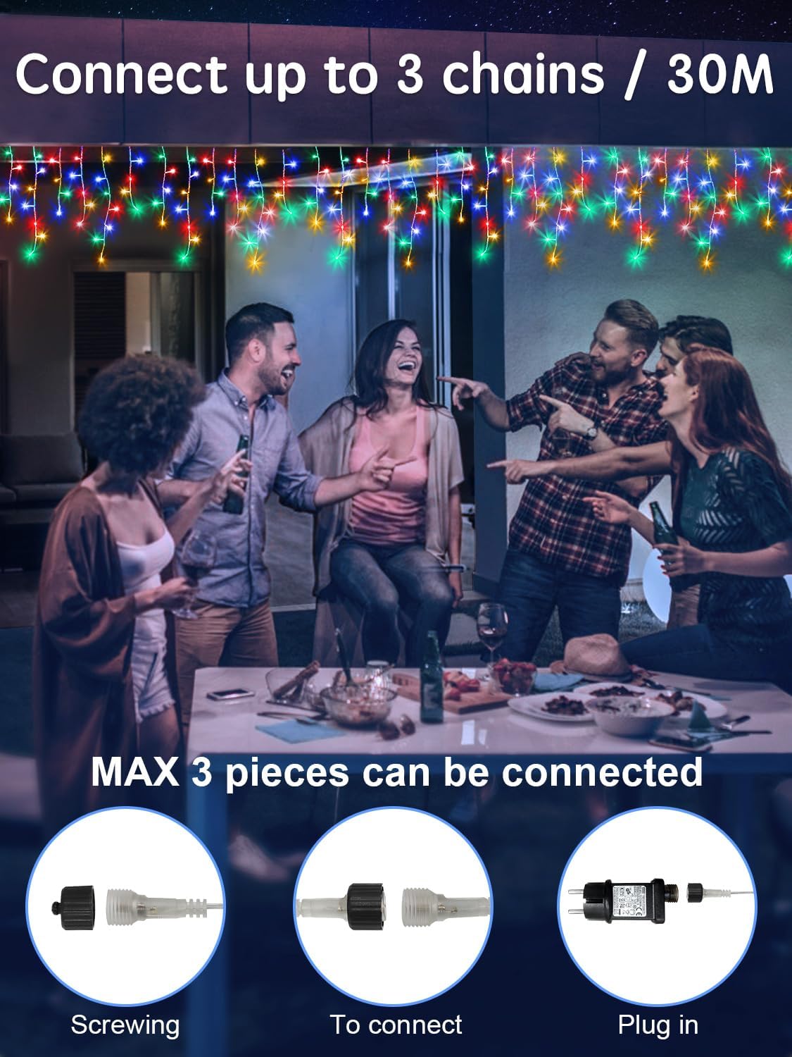 Luci Natale Esterno Cascata LED 10M Multicolore - immagine 2