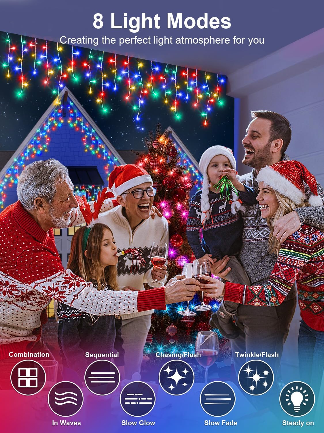 Luci Natale Esterno Cascata LED 10M Multicolore - immagine 4