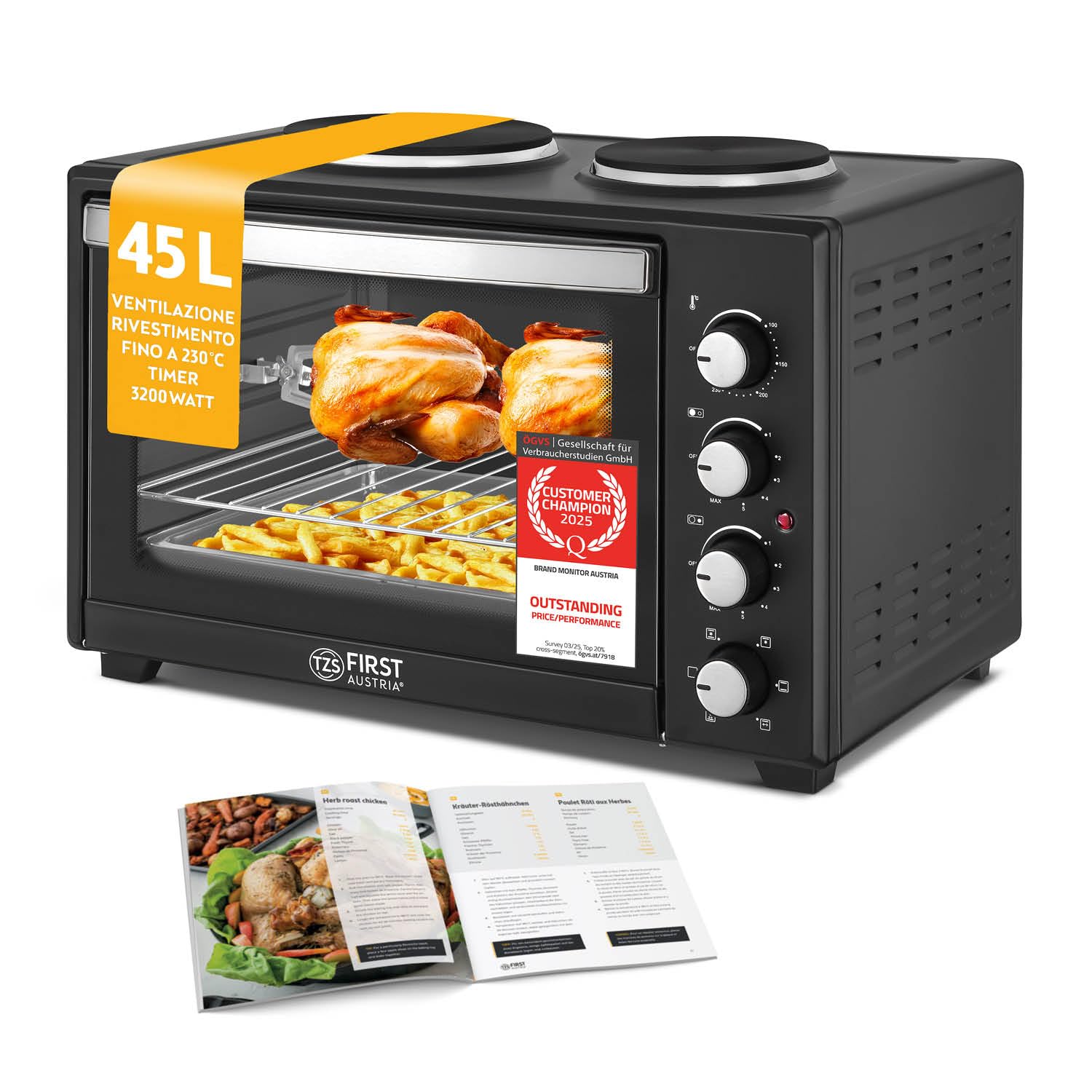 Tzs First Austria - Mini Forno con Fornelli 45L 3200W