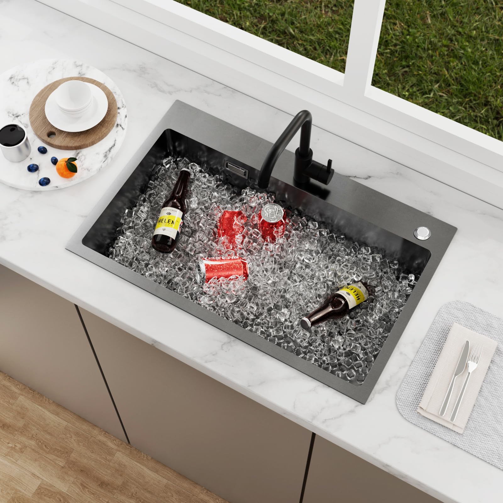 Lavello 70X45X19CM Nano-Nero per Lavandino