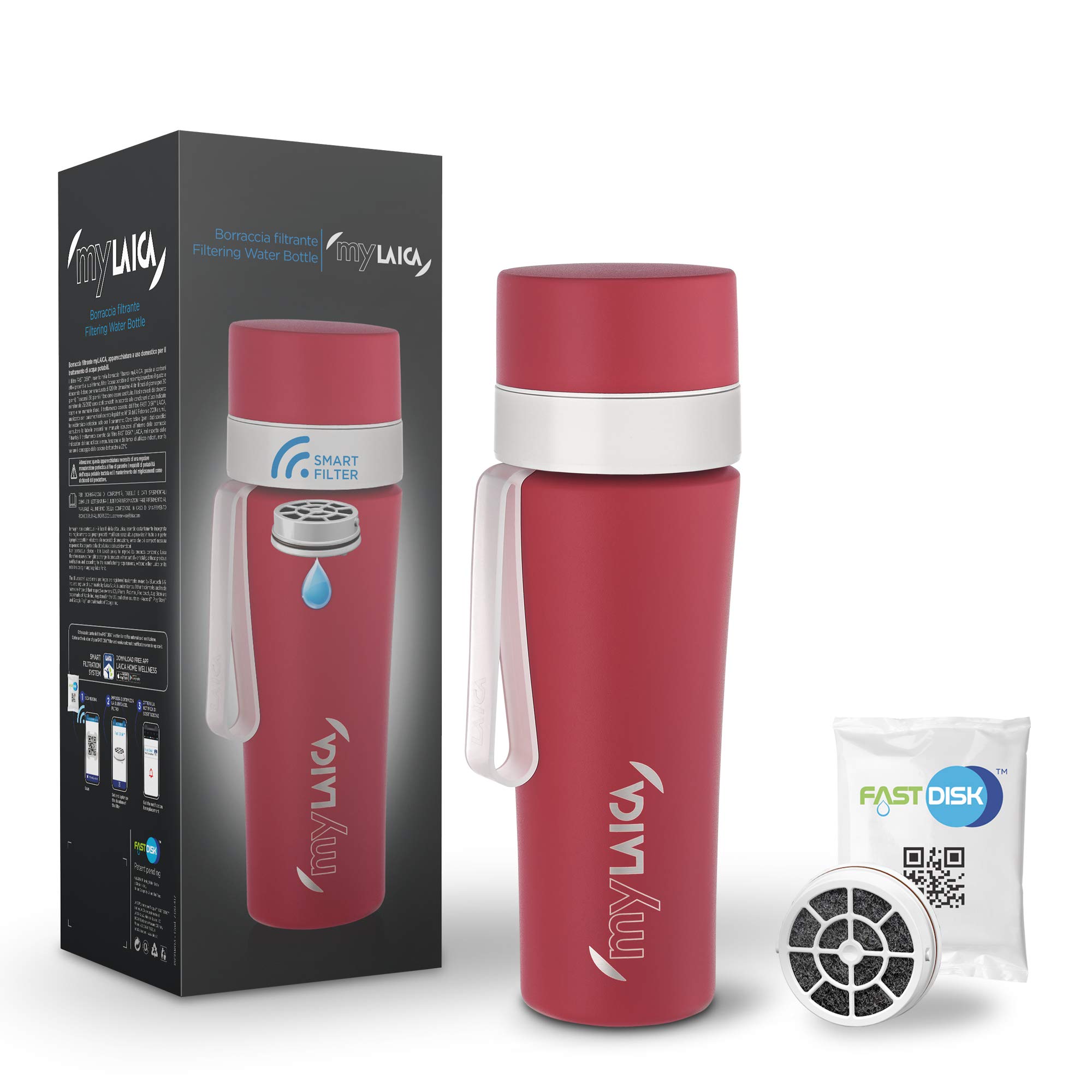 Laica Borraccia Filtrante in Acciaio 0.55 l, Rosso