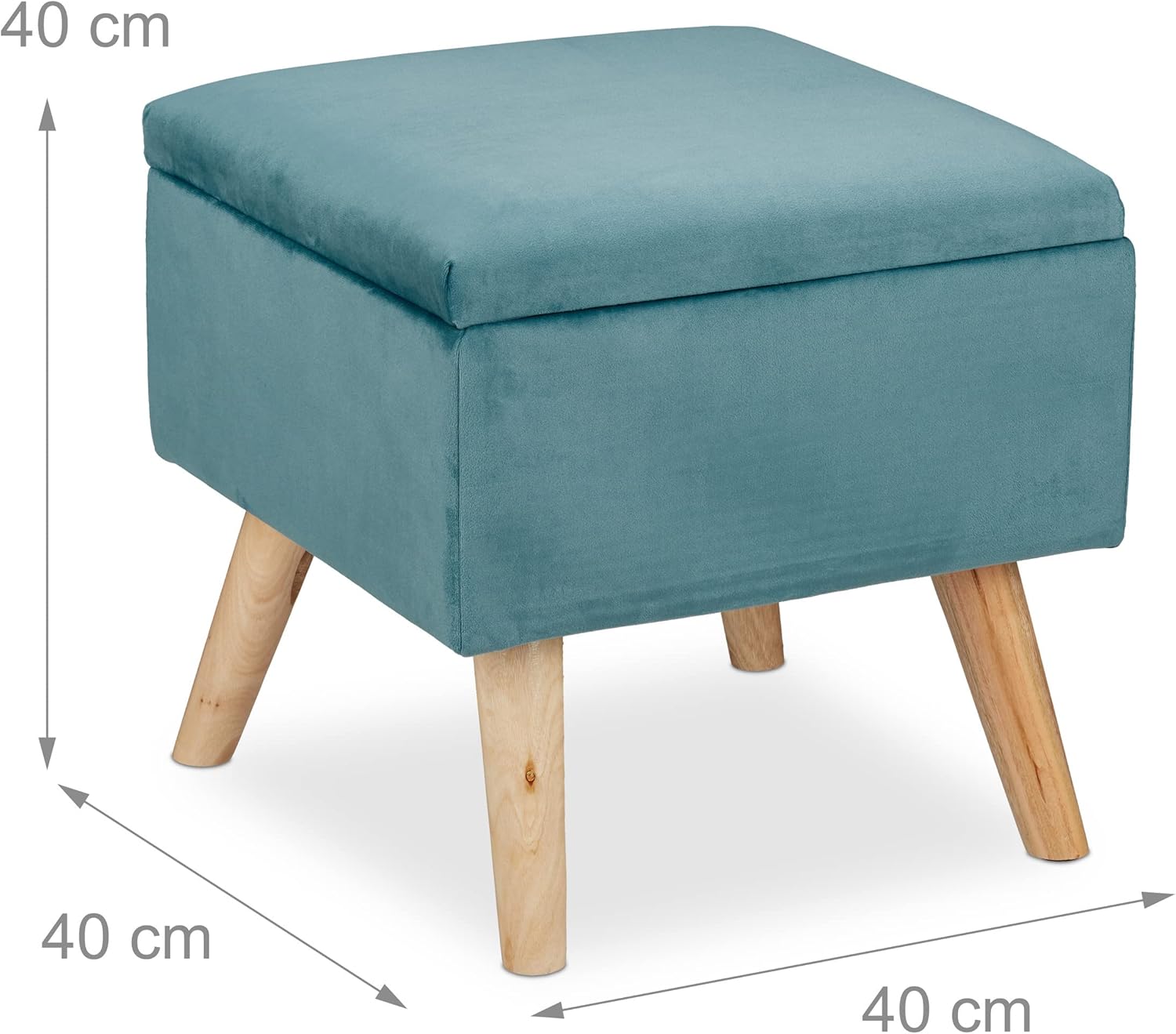 Relaxdays Sgabello Poggiapiedi Velluto 40x40x40 cm, Turchese - immagine 3