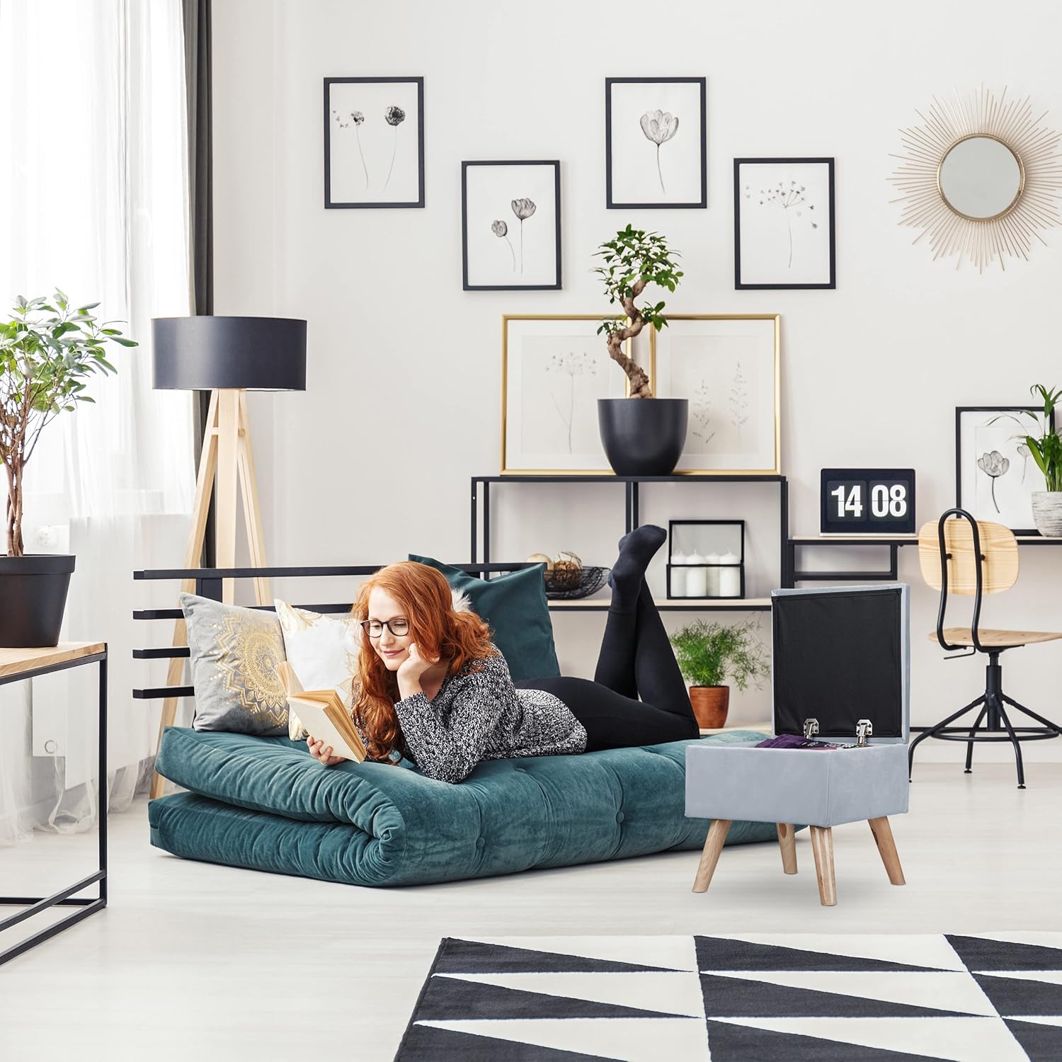 Relaxdays Sgabello Poggiapiedi Velluto 40x40x40 cm, Turchese - immagine 4