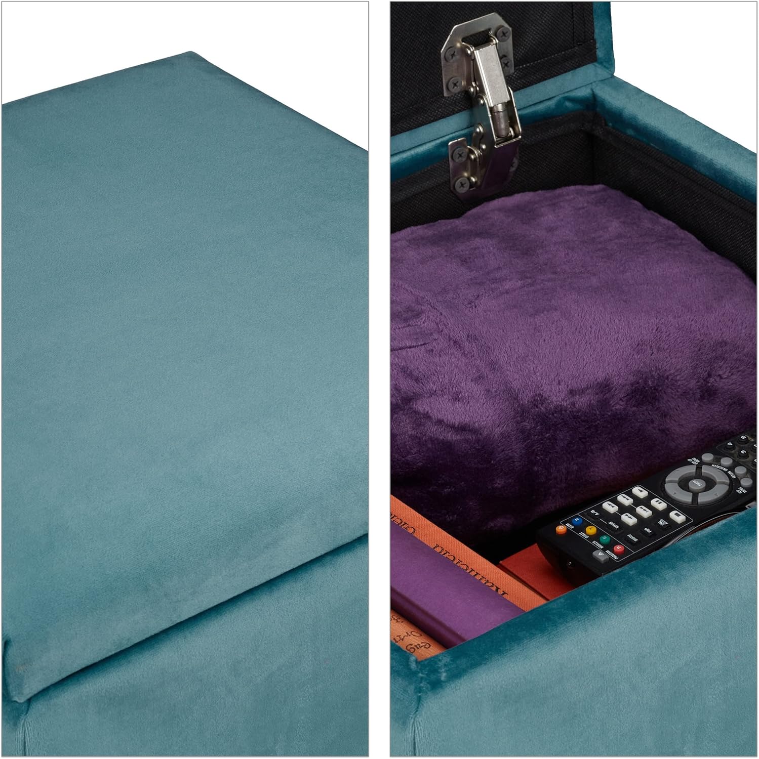 Relaxdays Sgabello Poggiapiedi Velluto 40x40x40 cm, Turchese - immagine 6