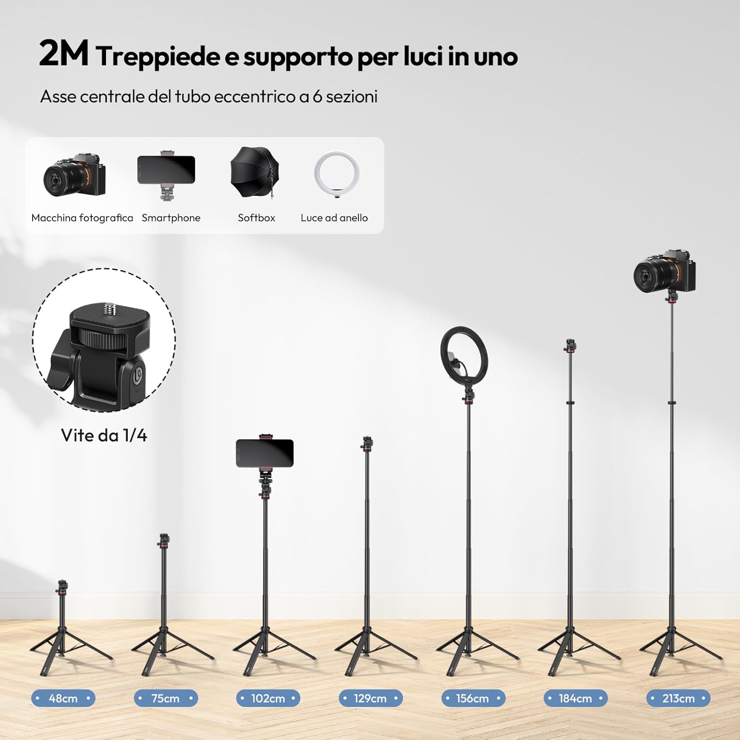 Ulanzi MT-80 Stativo Fotografico Compatto 213 cm - immagine 3