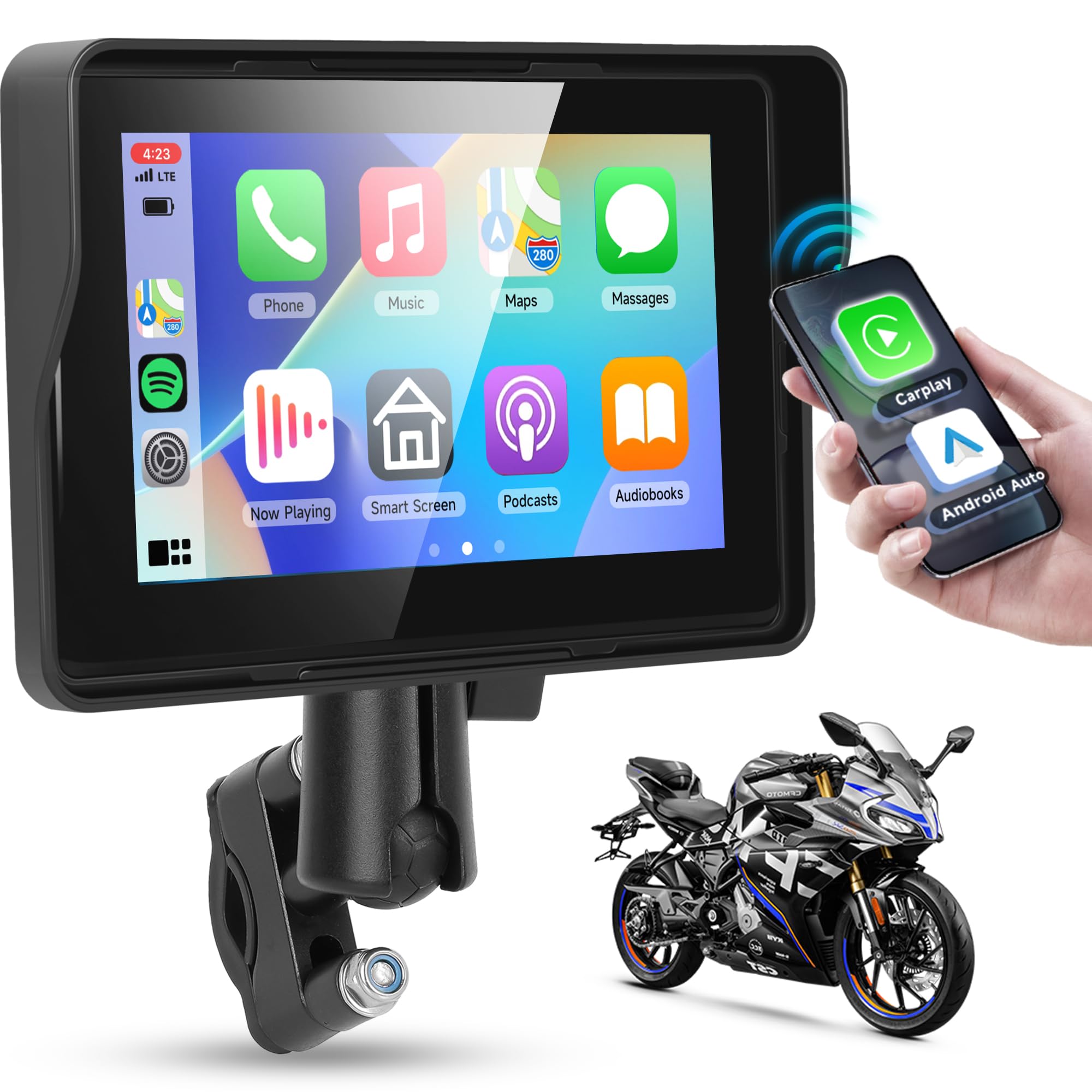 Rimoody Wireless Carplay Motorbike Navi Android Auto 5"
