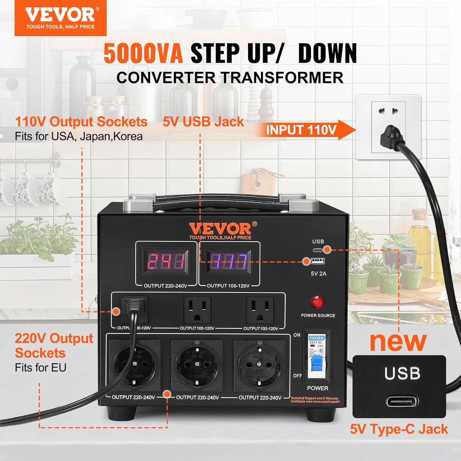 Vevor Convertitore di Tensione Step Up/Down 5000VA - immagine 2