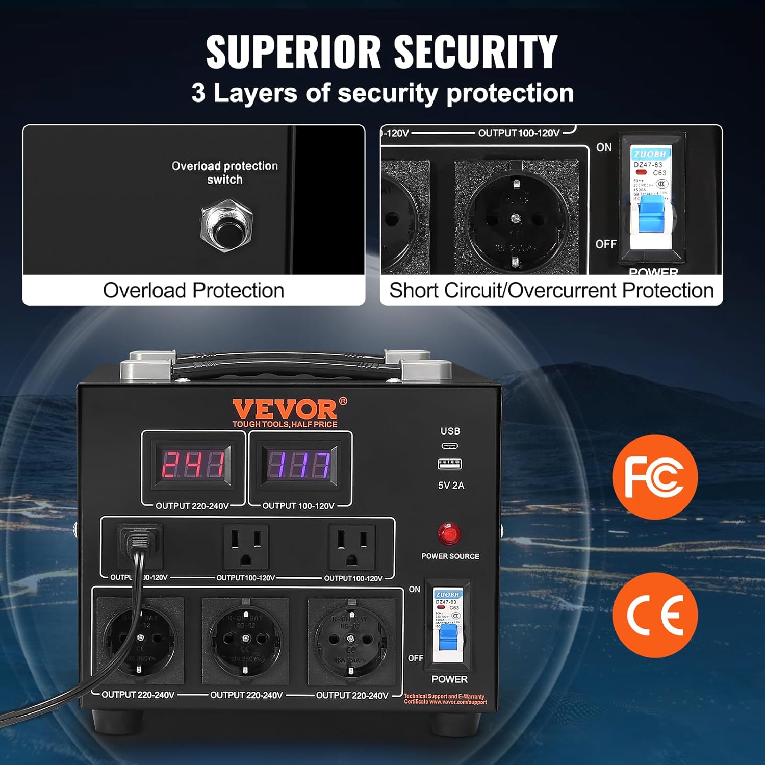 Vevor Convertitore di Tensione Step Up/Down 5000VA - immagine 4