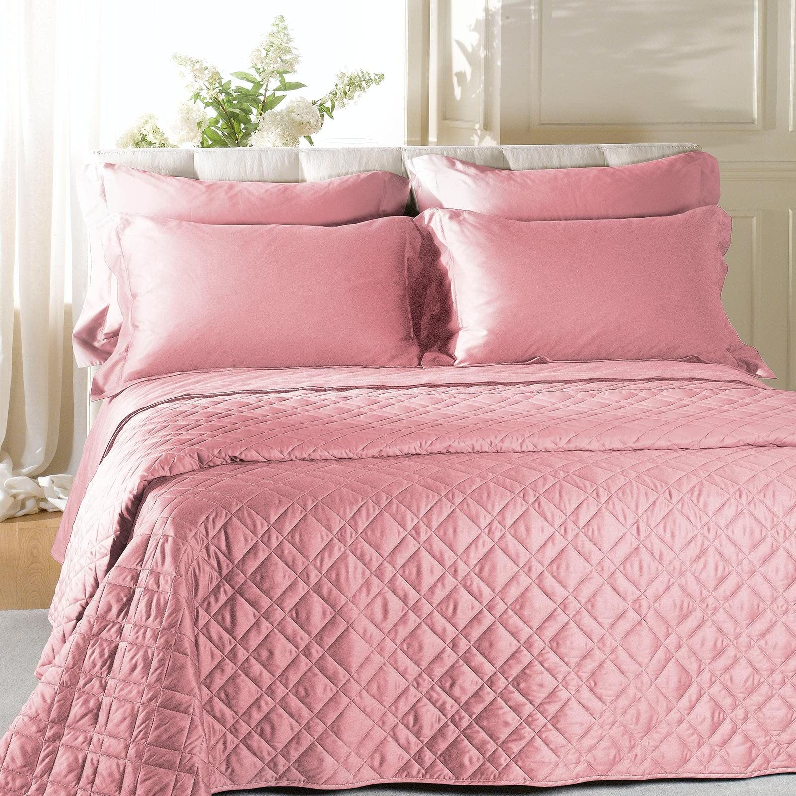 Caleffi - Copriletto-trapuntato Raso Tinta Unita Matrimoniale Rosa