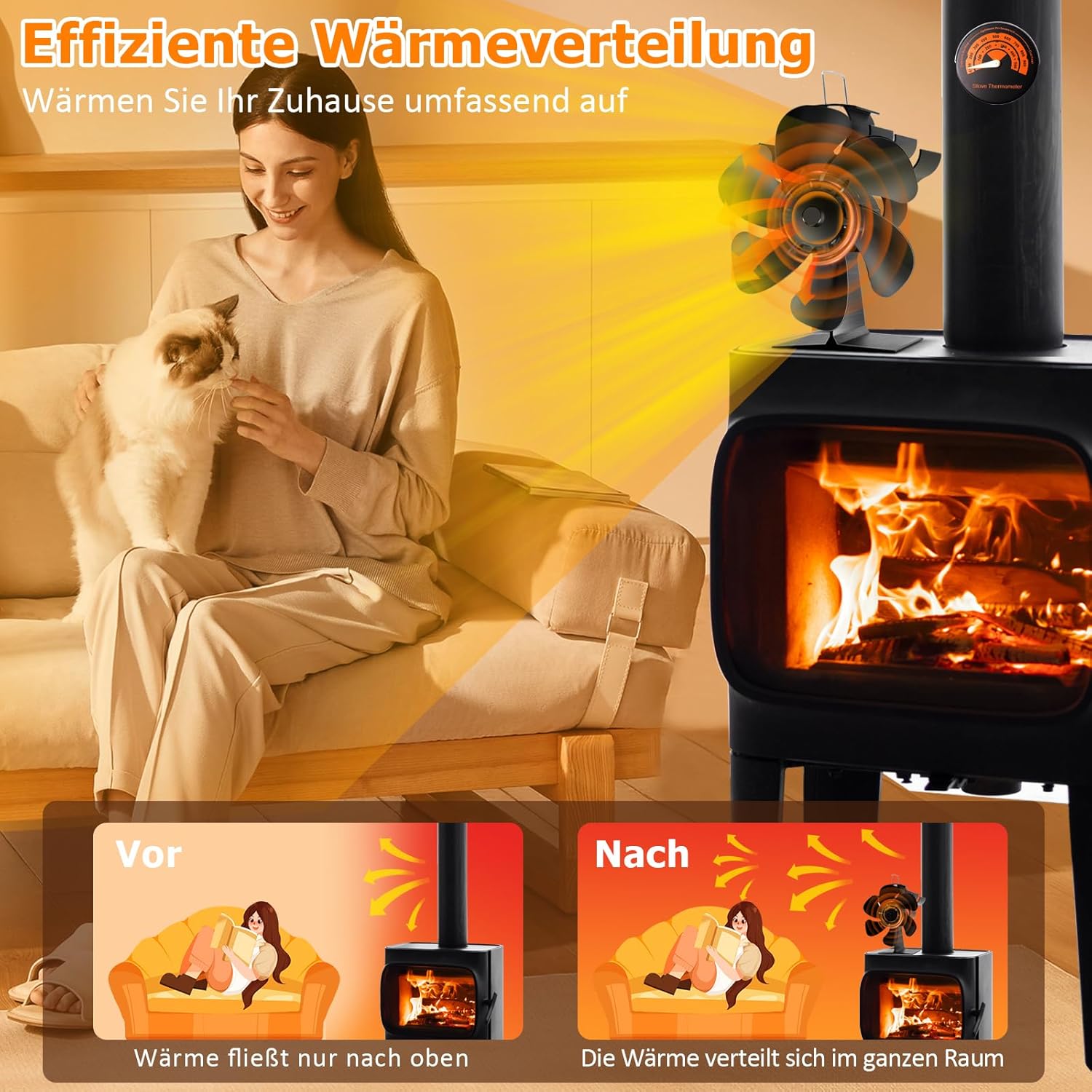 Lvelfe - Ventilatore per Caminetto 6 Pale Senza Elettricità - immagine 2
