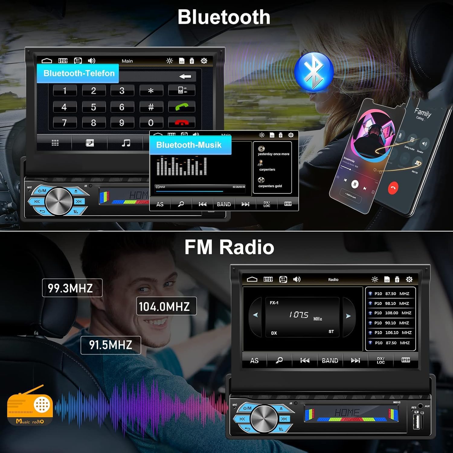 CAMECHO Autoradio 1 Din con Carplay & Android Auto - immagine 3