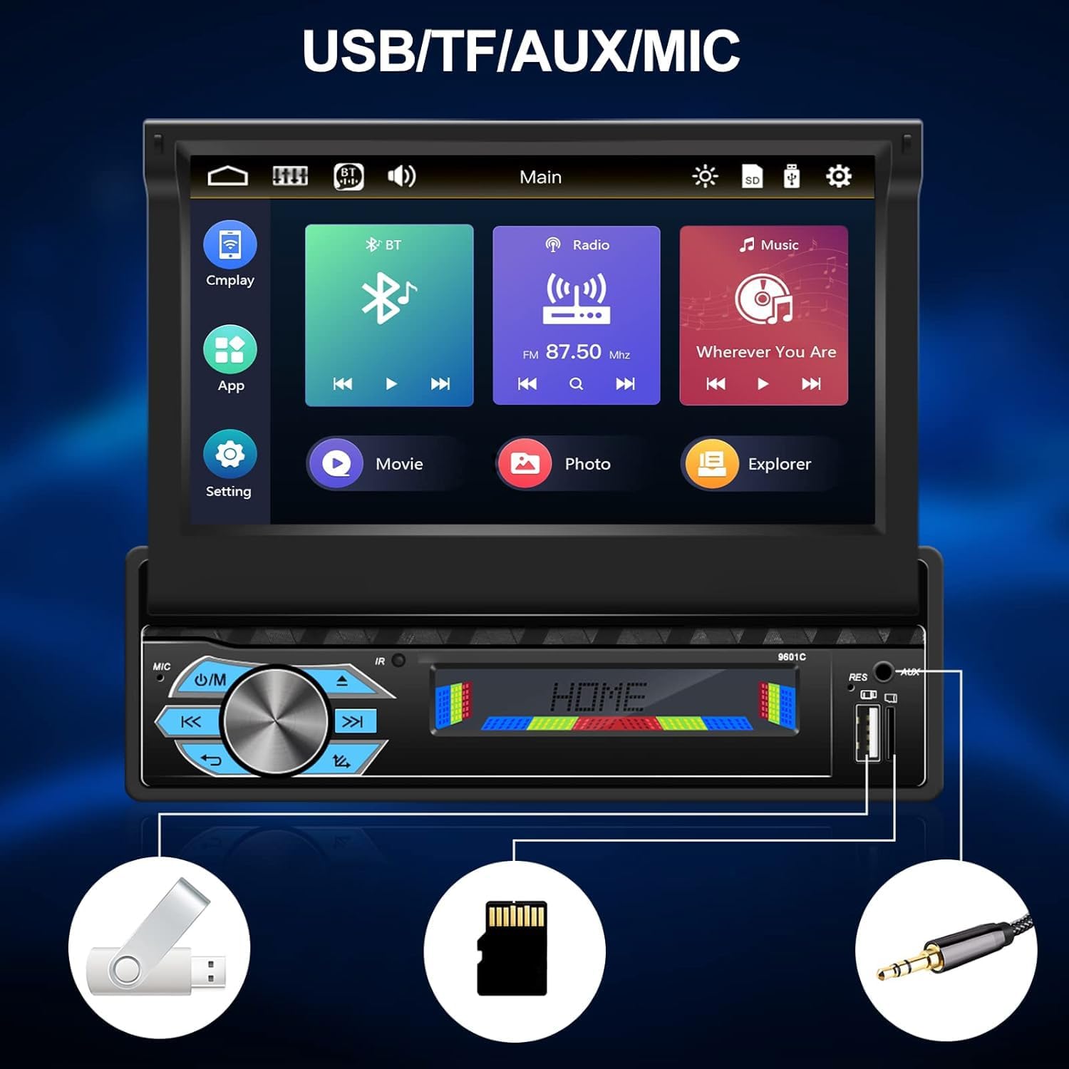 CAMECHO Autoradio 1 Din con Carplay & Android Auto - immagine 5