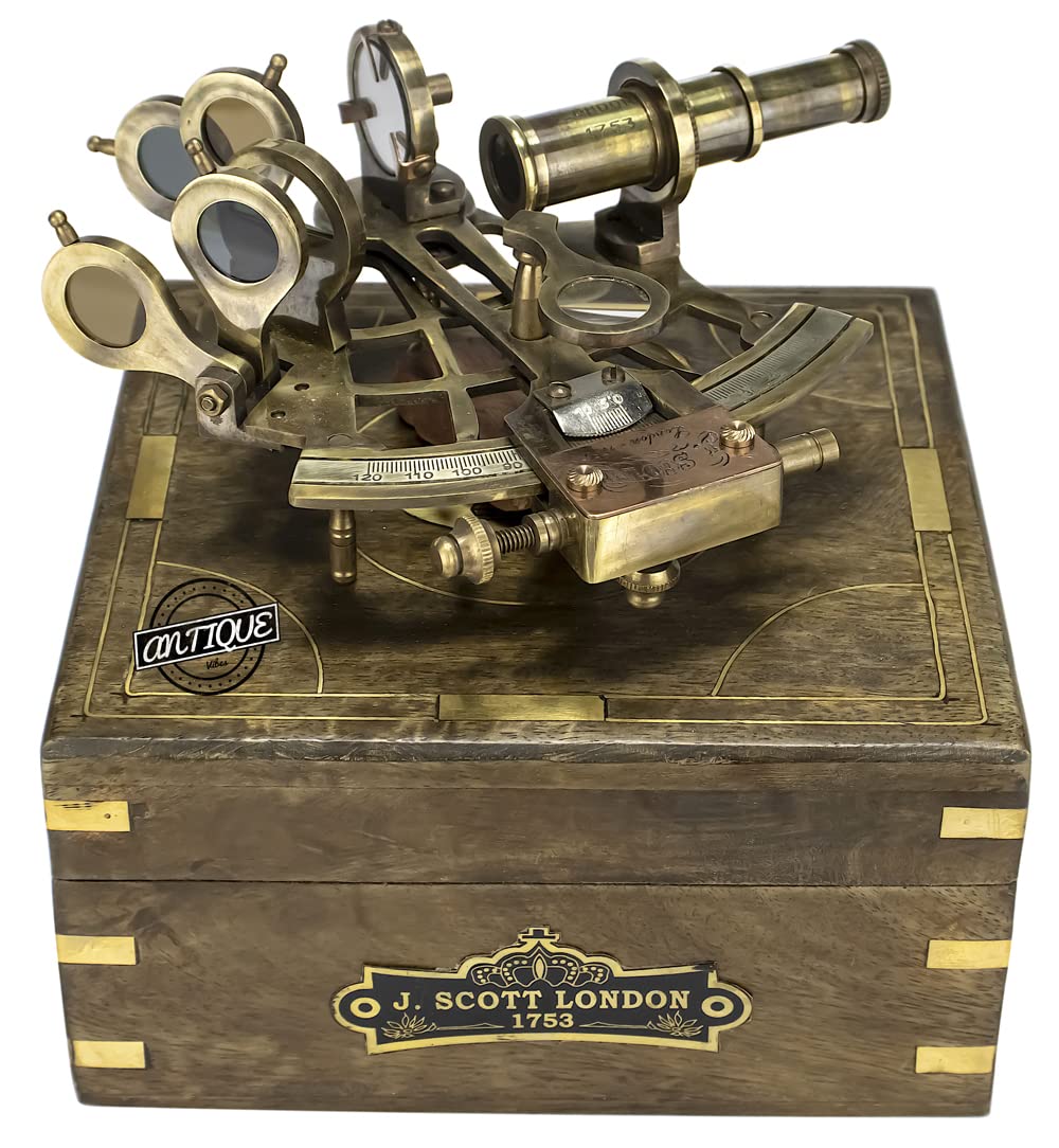 Sestante Nautico Antico in Ottone con Scatola in Legno