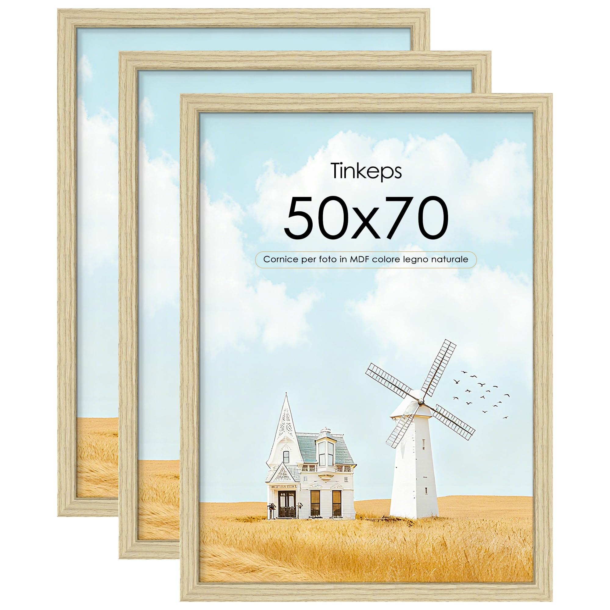 Set 3 Cornici 50x70 cm MDF Effetto Legno Naturale