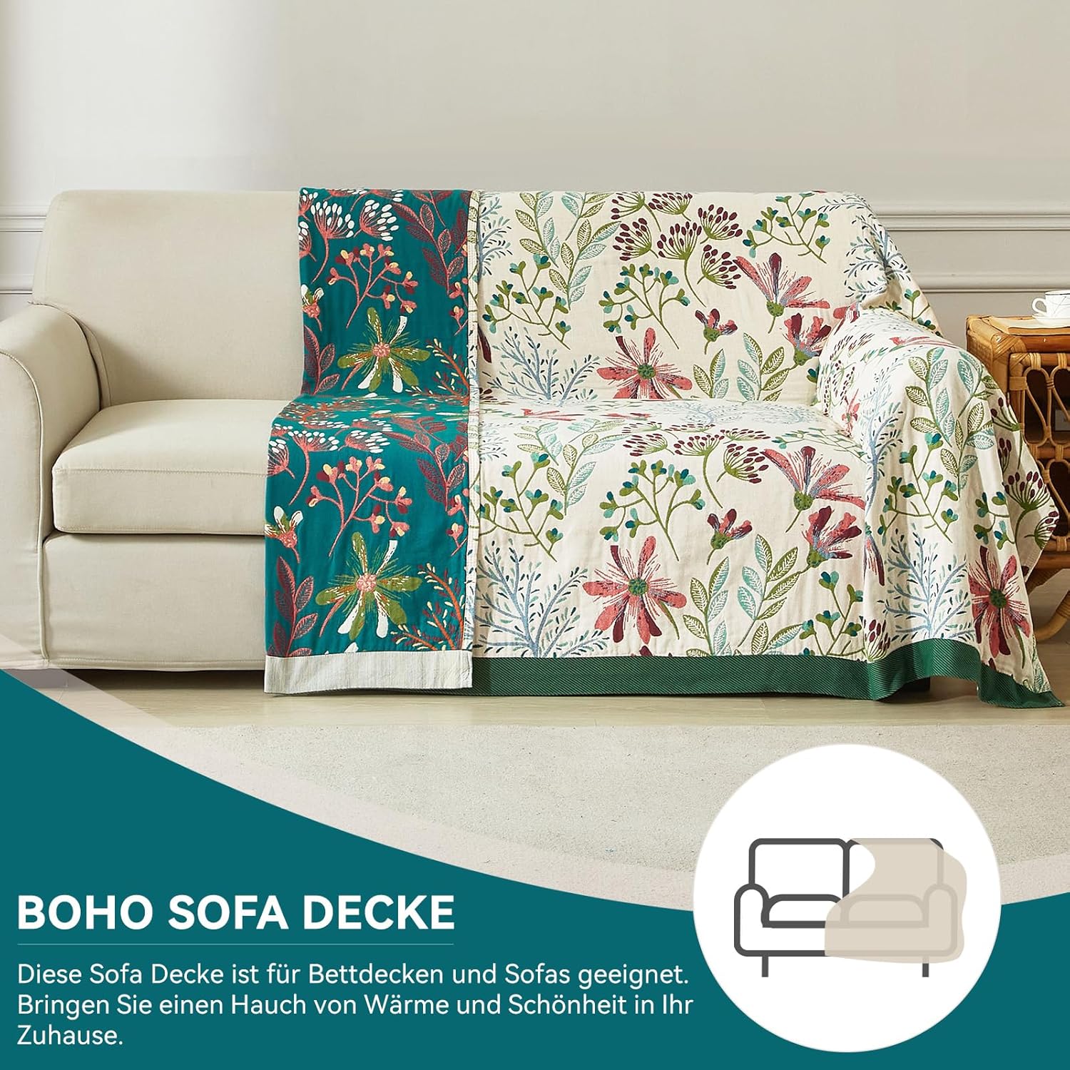 Copriletto Boho 100% Cotone Double Face 200x230 cm - immagine 4