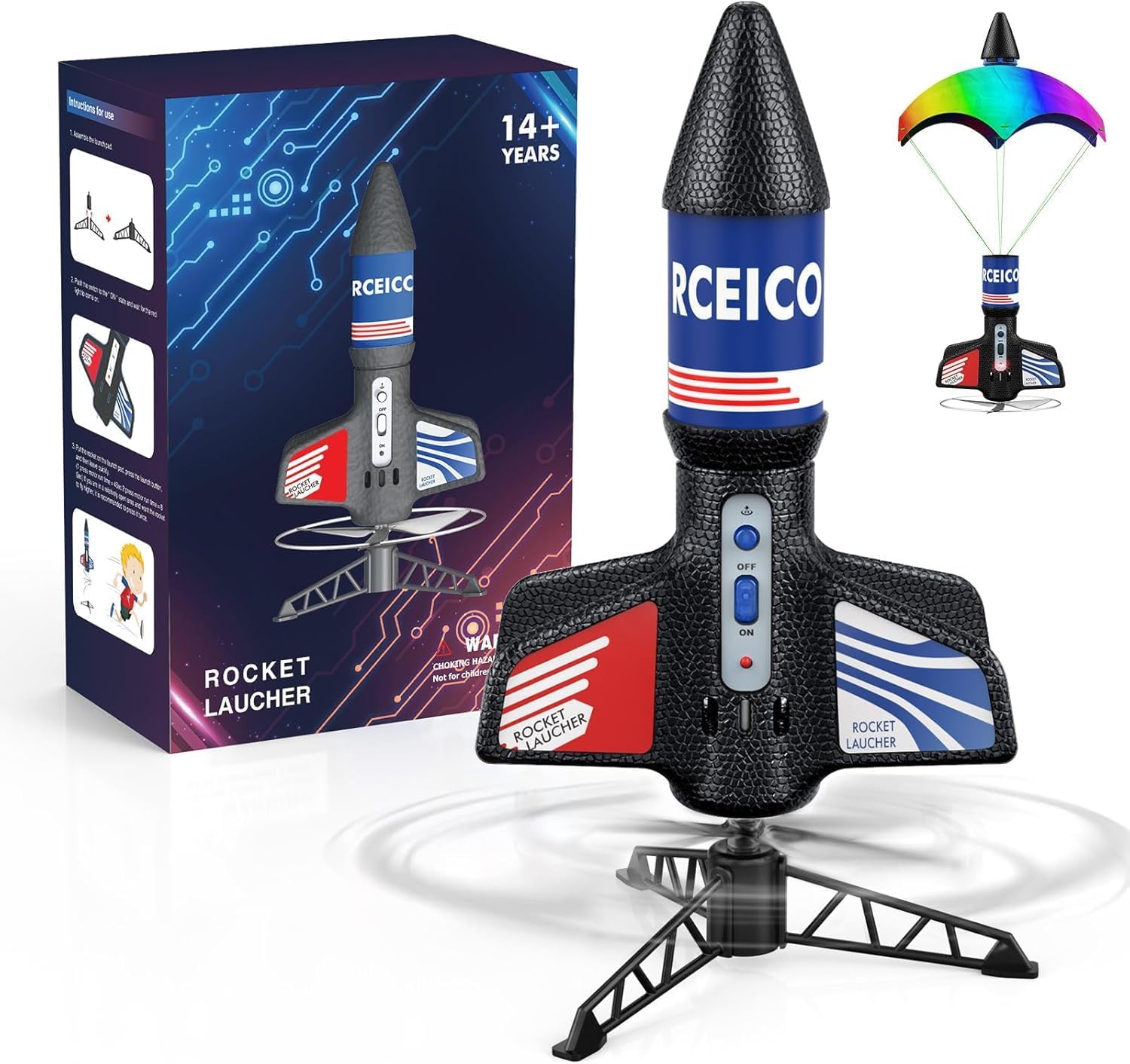 Rocket Launcher for Kids with Parachute LED Light, Flight Altitude 200 ...