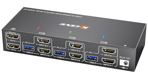 KVM Switch 3 PC 2 Monitor HDMI 4K@60Hz USB 3.0