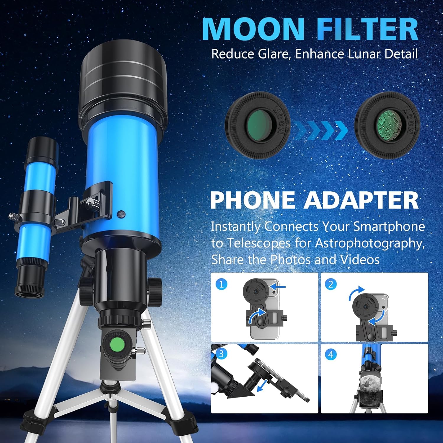 Telescopio Astronomico Rifrattore 70MM/300MM - immagine 5