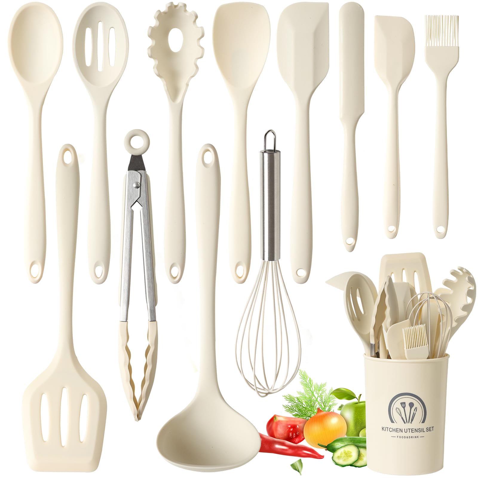 Utensili Cucina Silicone - Set 13 Pezzi con Porta Utensili