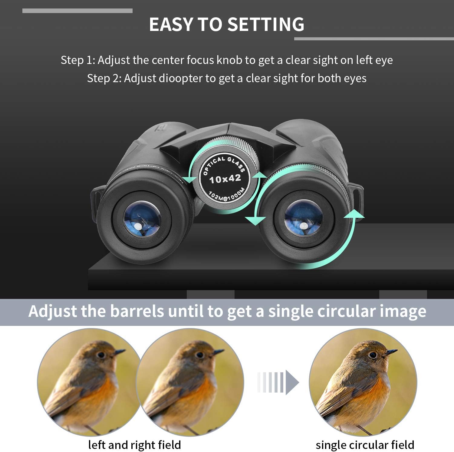 Nocoex Binocolo Professionale Compatto 10x42 HD - immagine 4