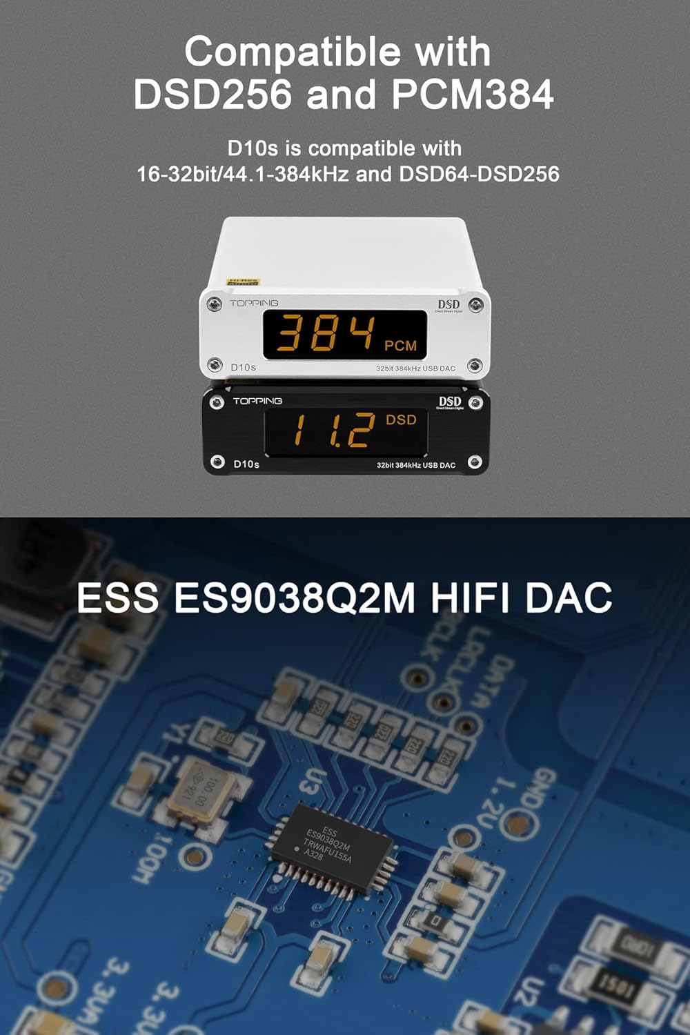 Topping D10s Mini USB DAC ES9038Q2M Nero - immagine 5