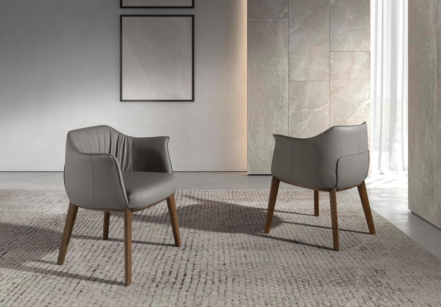 Sedia con Braccioli in Polipiel Grigia e Legno Noce - immagine 2