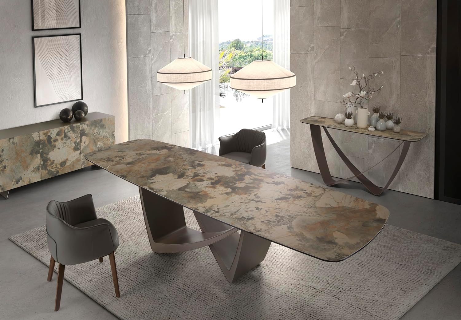 Sedia con Braccioli in Polipiel Grigia e Legno Noce - immagine 7