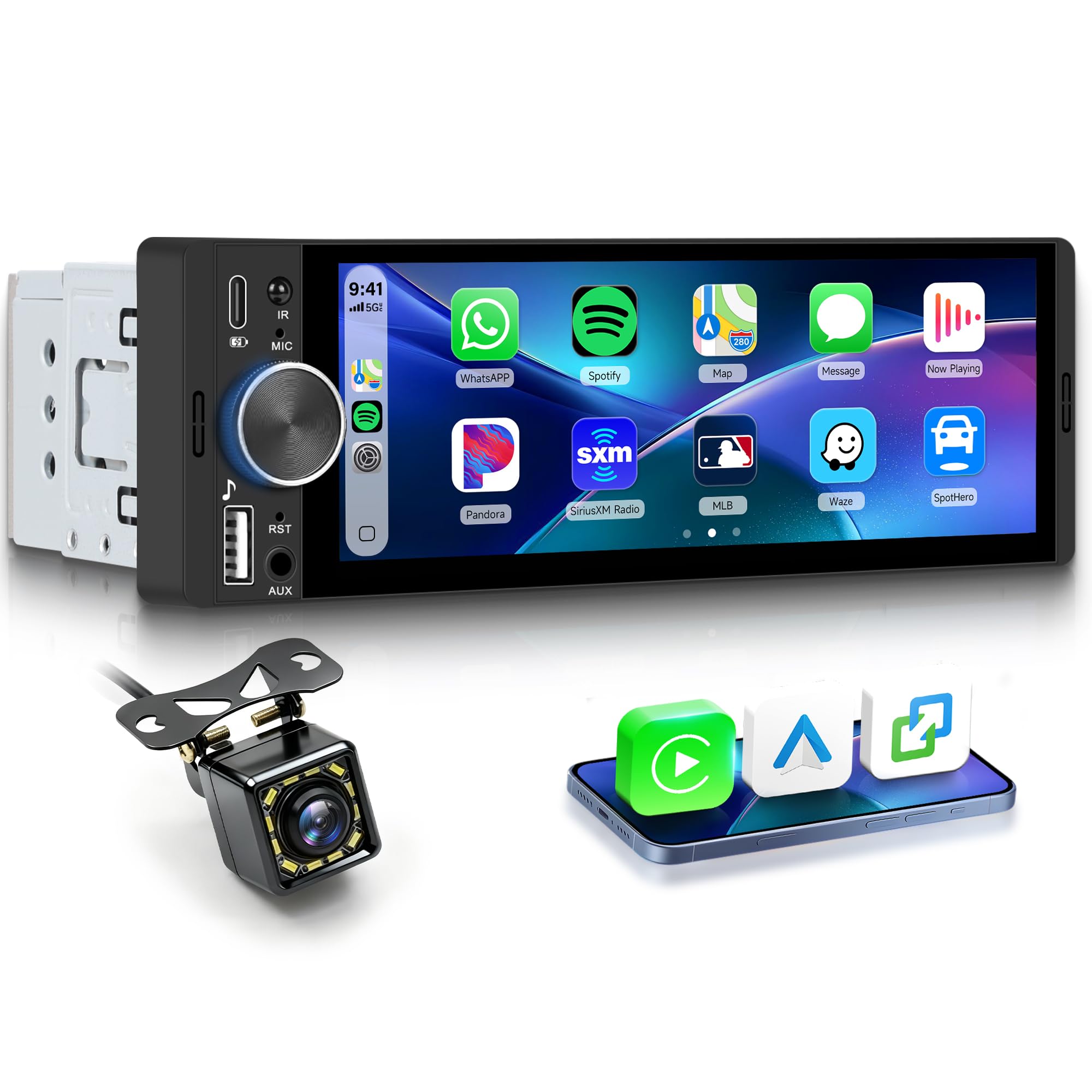 Rimoody Autoradio 1 DIN Wireless Carplay 6.28"