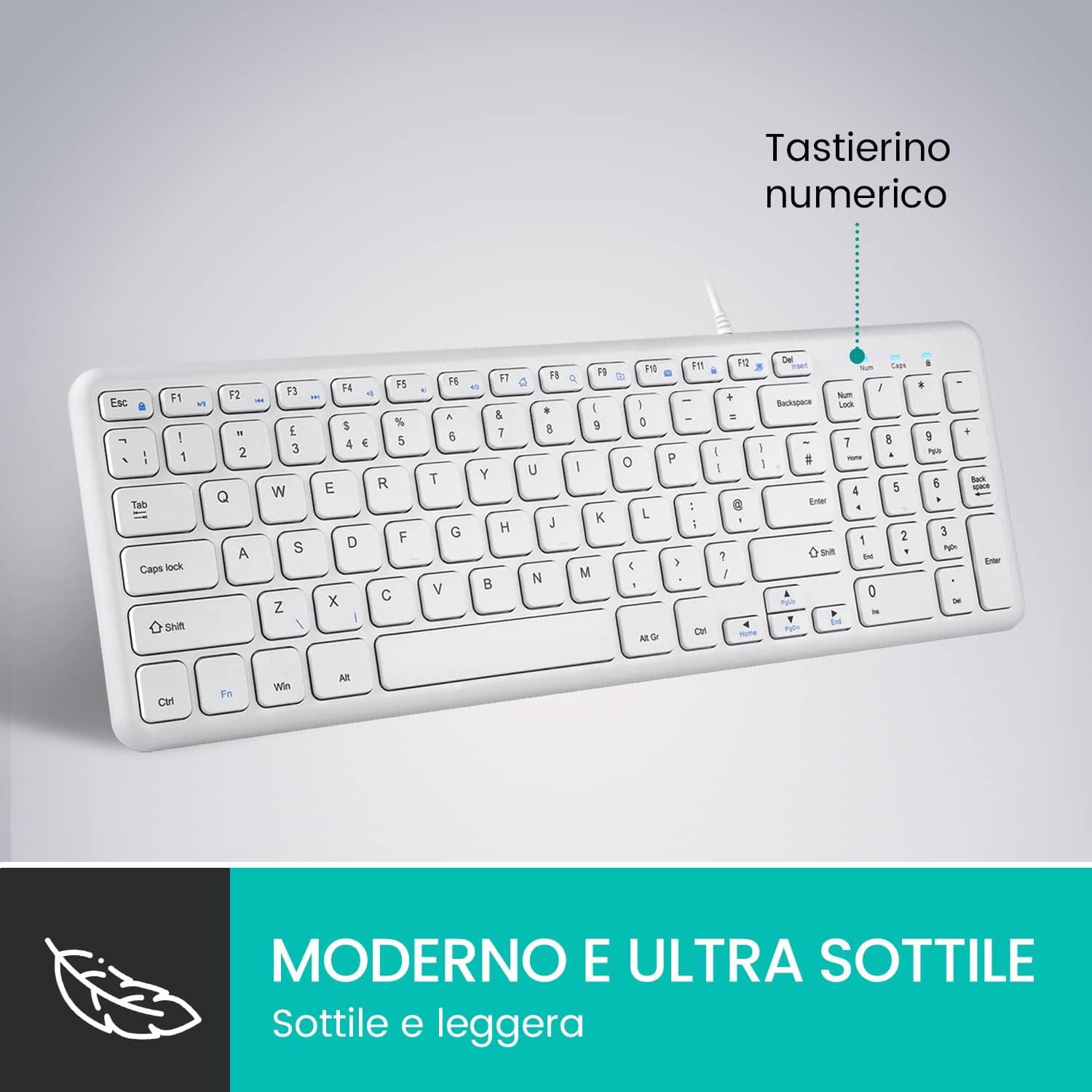 Perixx PERIBOARD-213W - Tastiera Cablata USB, Bianca - immagine 3