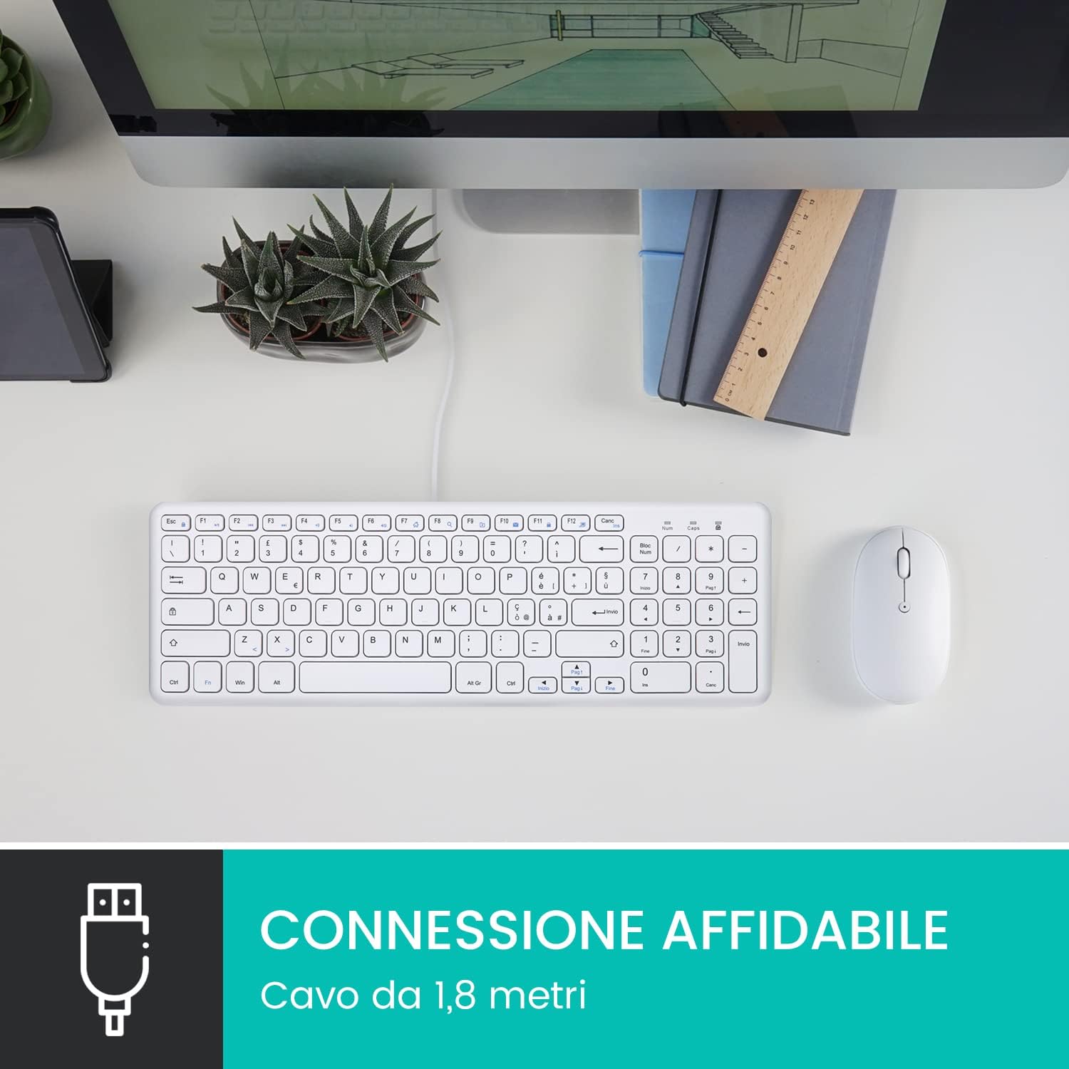 Perixx PERIBOARD-213W - Tastiera Cablata USB, Bianca - immagine 6