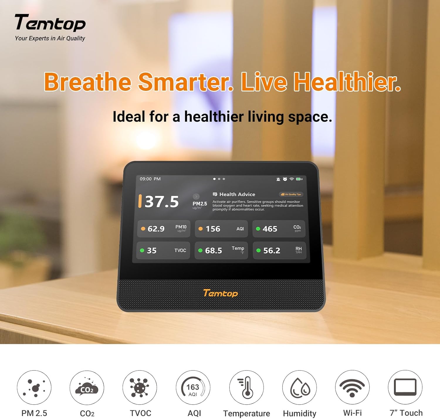 Temtop Monitor Qualità Aria WiFi 7" Touch Screen - immagine 2