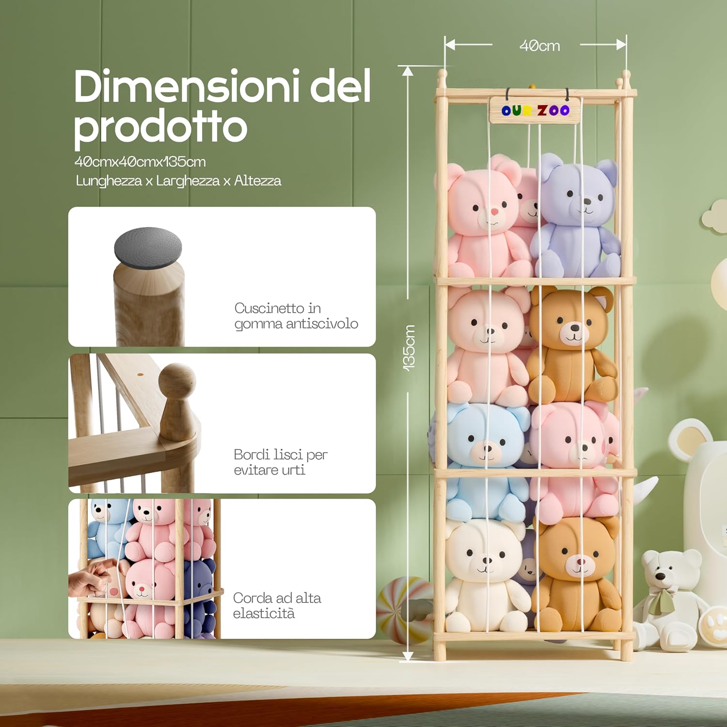 Porta Peluche in Legno Massello - Salvaspazio - immagine 2