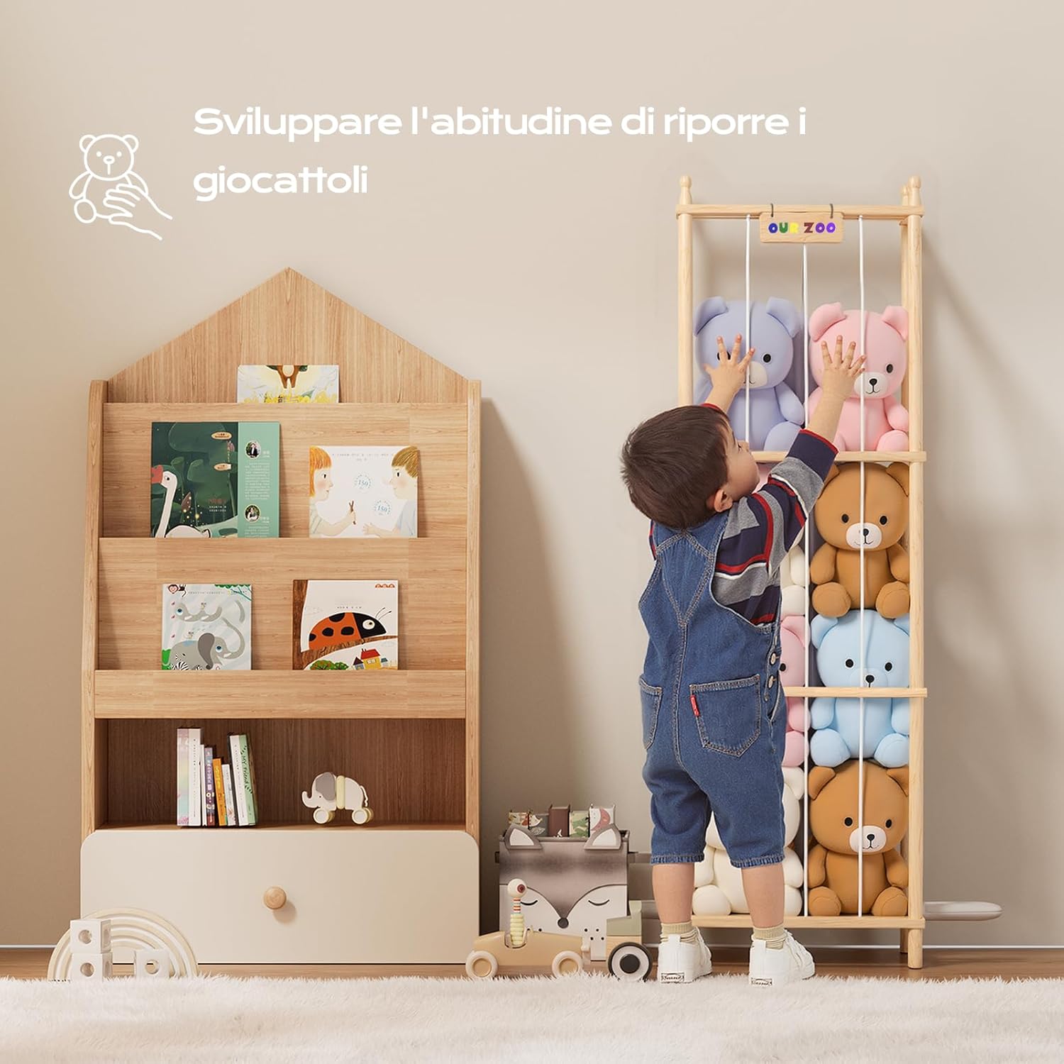 Porta Peluche in Legno Massello - Salvaspazio - immagine 4