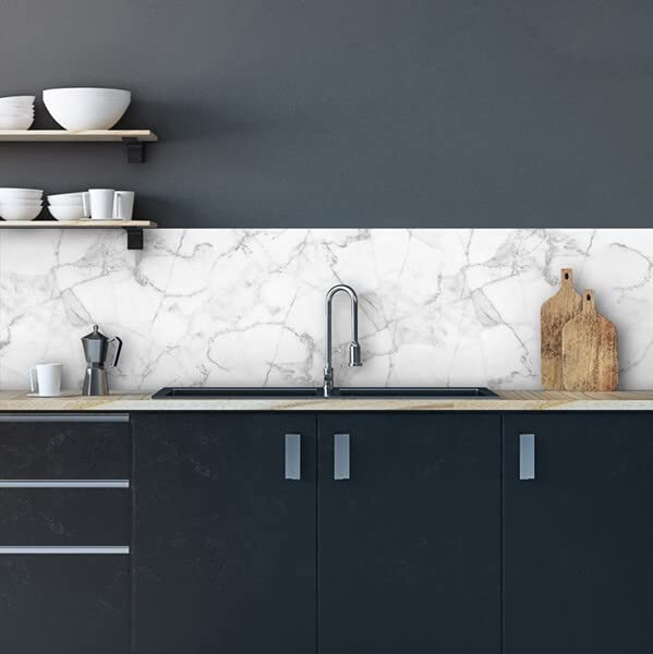 Crearreda Pannello Paraschizzi Cucina Adesivo Marmo Bianco